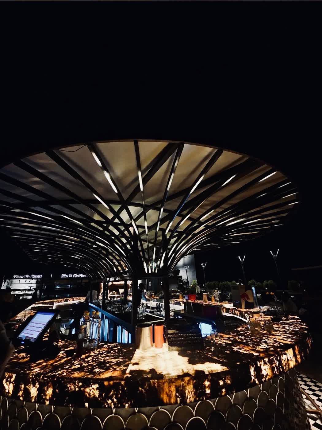 Underside of the lit bar canopy
